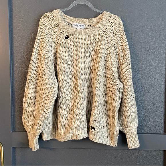 Wildfox Sweaters - Wildfox cream distressed rib knit sweater Medium